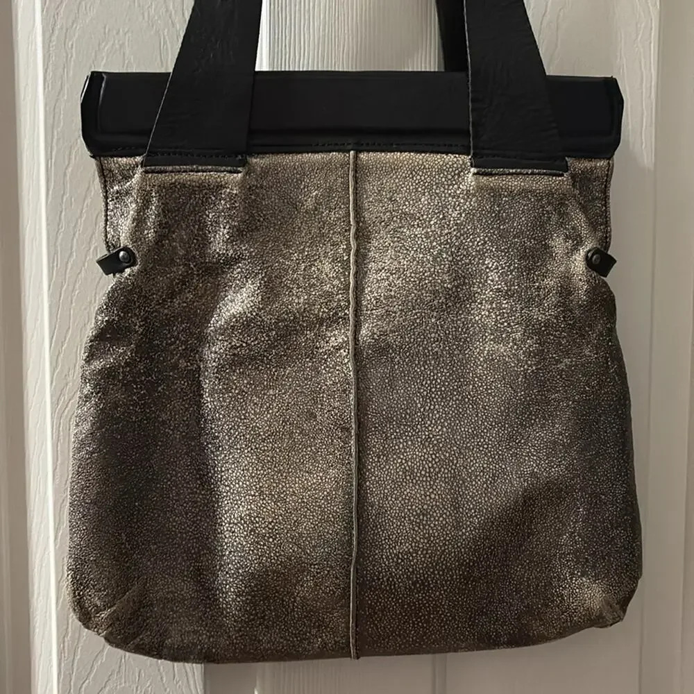 Vin Baker Soft Leather Tote with Magnet Closure and Black Leather Straps